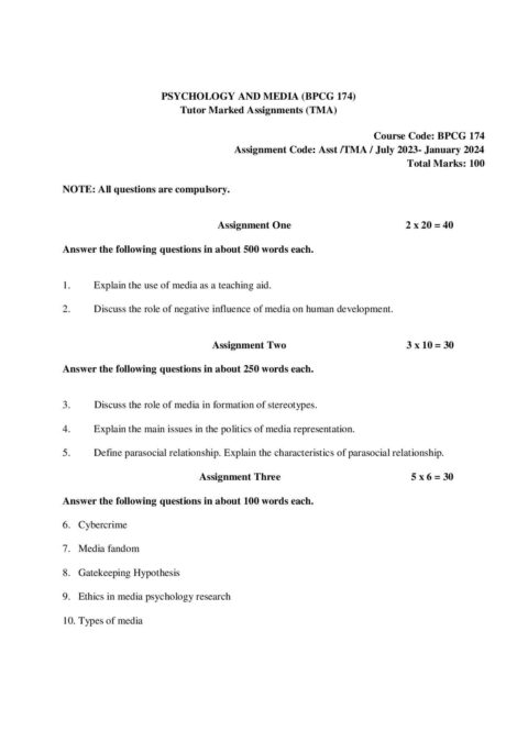 IGNOU BPCG 174 Solved Assignment 2023-24 - Image 2