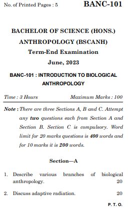 IGNOU BANC 101 Previous Years Solved Question Papers (June 2023) (BSCANH)