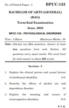 IGNOU BPCC 133 Previous Years Solved Question Papers (June 2023) (BAG Psychology)