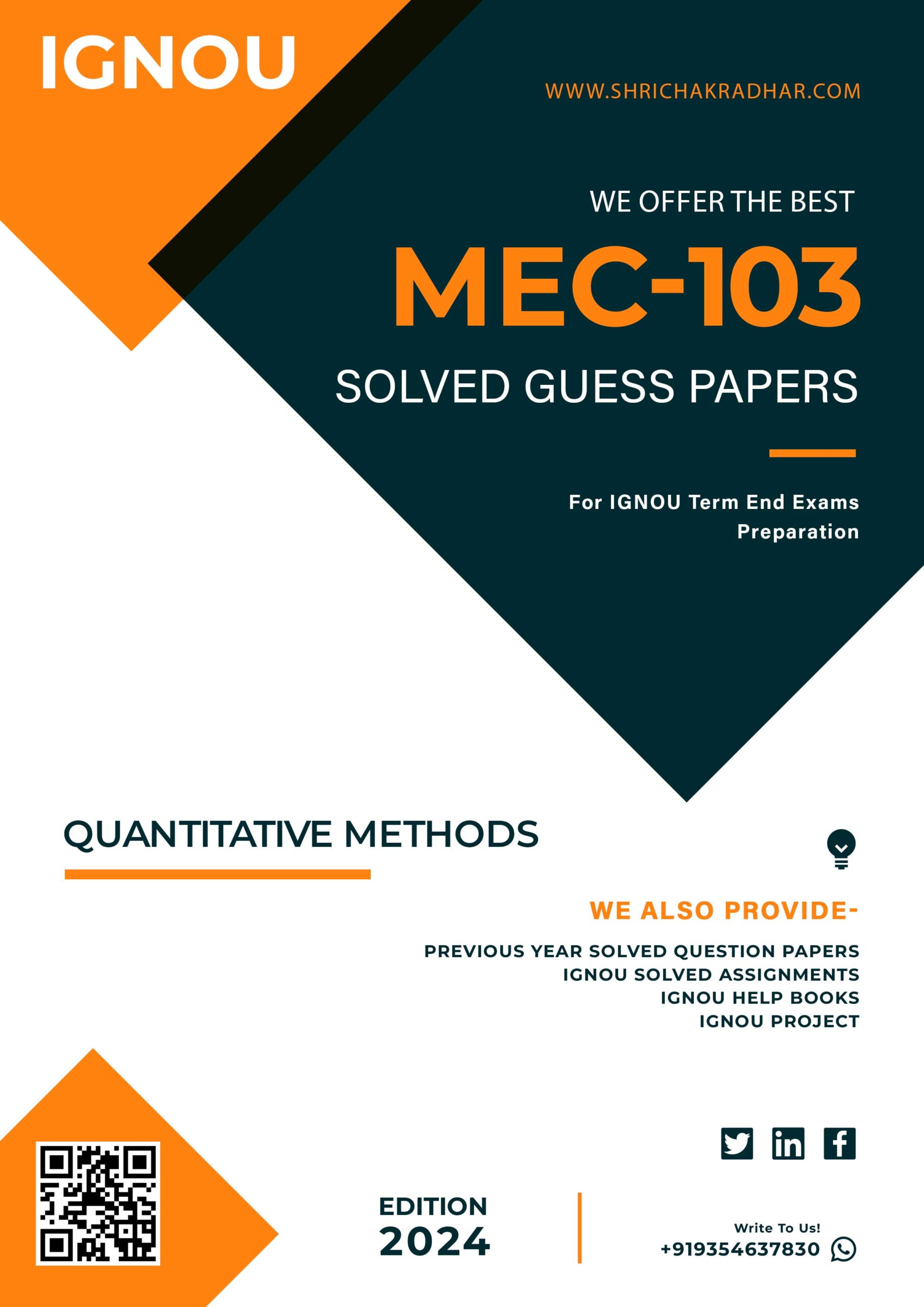 IGNOU MEC 103 Guess Paper Solved PDF (Master of Arts Economics)