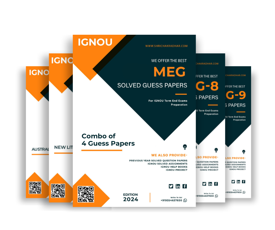 MA English (MEG) IGNOU Guess Paper Combo (Set of 4 Subjects including MEG 08, MEG 09, MEG 12 & MEG 19) (Module 2: New Literature in English) covering 30 Most Important Questions for each subject | Guess Paper Specially for IGNOU TEE of June & December 2025 sessions.