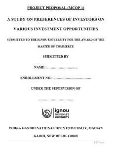 MCOM Project Synopsis Front Page for IGNOU