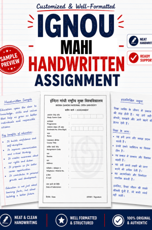 IGNOU MAHI handwritten assignment set for MA History on A4 with IGNOU-format front page and MHI question paper, ₹320 per subject