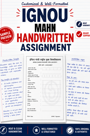IGNOU MAHN handwritten assignment set for MHN course codes, written in Devanagari with an IGNOU-format front page