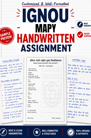 IGNOU MAPY handwritten assignment set at ₹320 per subject covering MPY-001, MPY-002, the sixteen MPYE electives and MGP-005